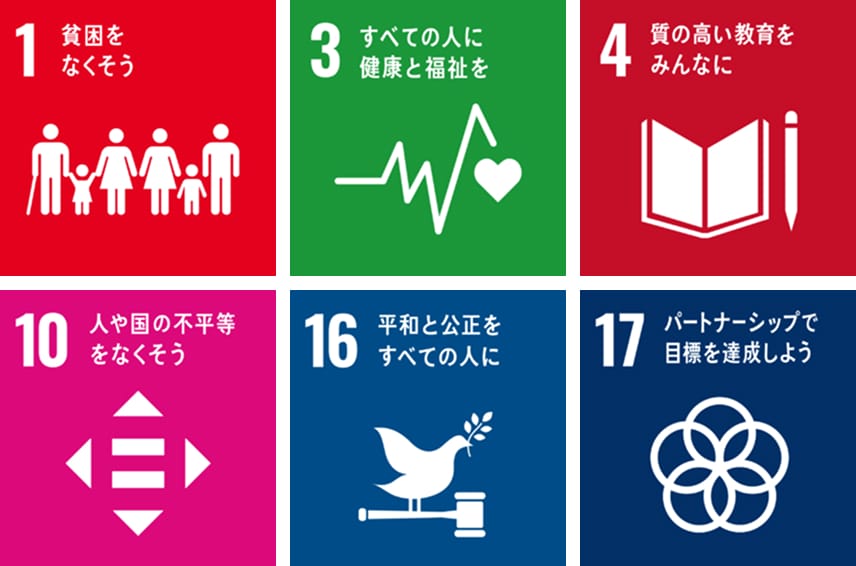 アルペなんみんセンターが貢献している6つのSDGsのアイコン